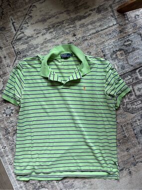 Vintage Y2K 90s Ralph Lauren green striped polo shirt Size XXL